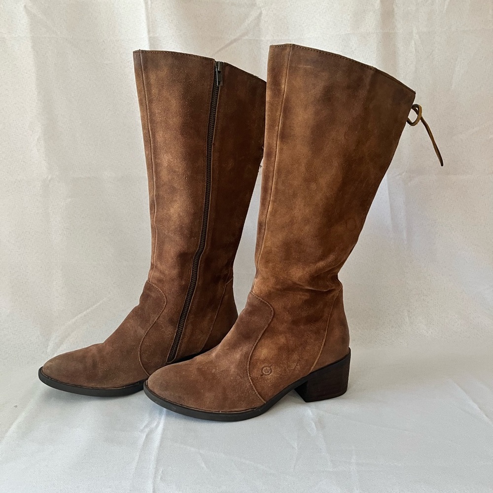 Born Women Felicia Distressed Suede Leather Tall Boots Brown Size 9